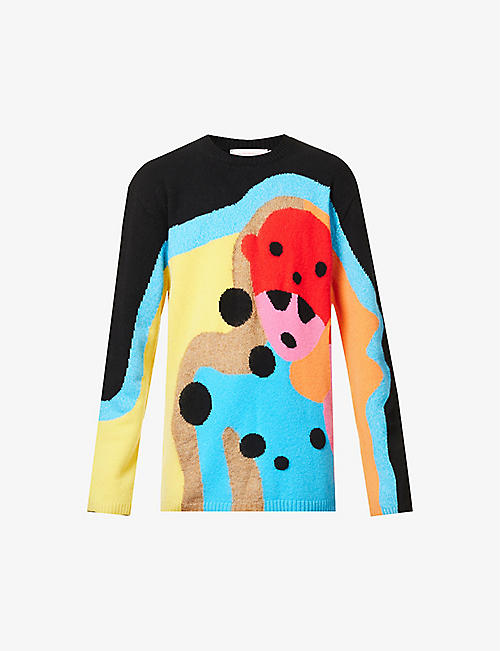 WALTER VAN BEIRENDONCK: Hypereal contrast-knit graphic-design relaxed-fit wool-blend jumper
