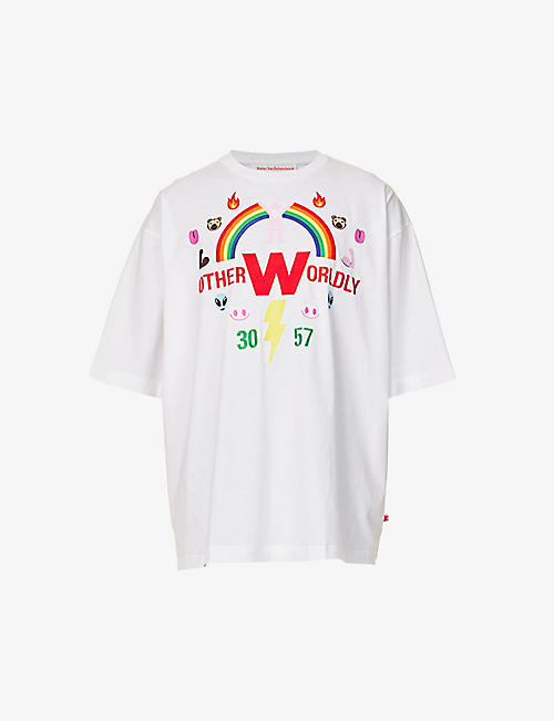 WALTER VAN BEIRENDONCK: Rainbow brand-embroidered oversized-fit cotton-jersey T-shirt