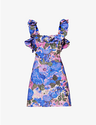 ZIMMERMANN: Frill-trim floral-print linen mini dress
