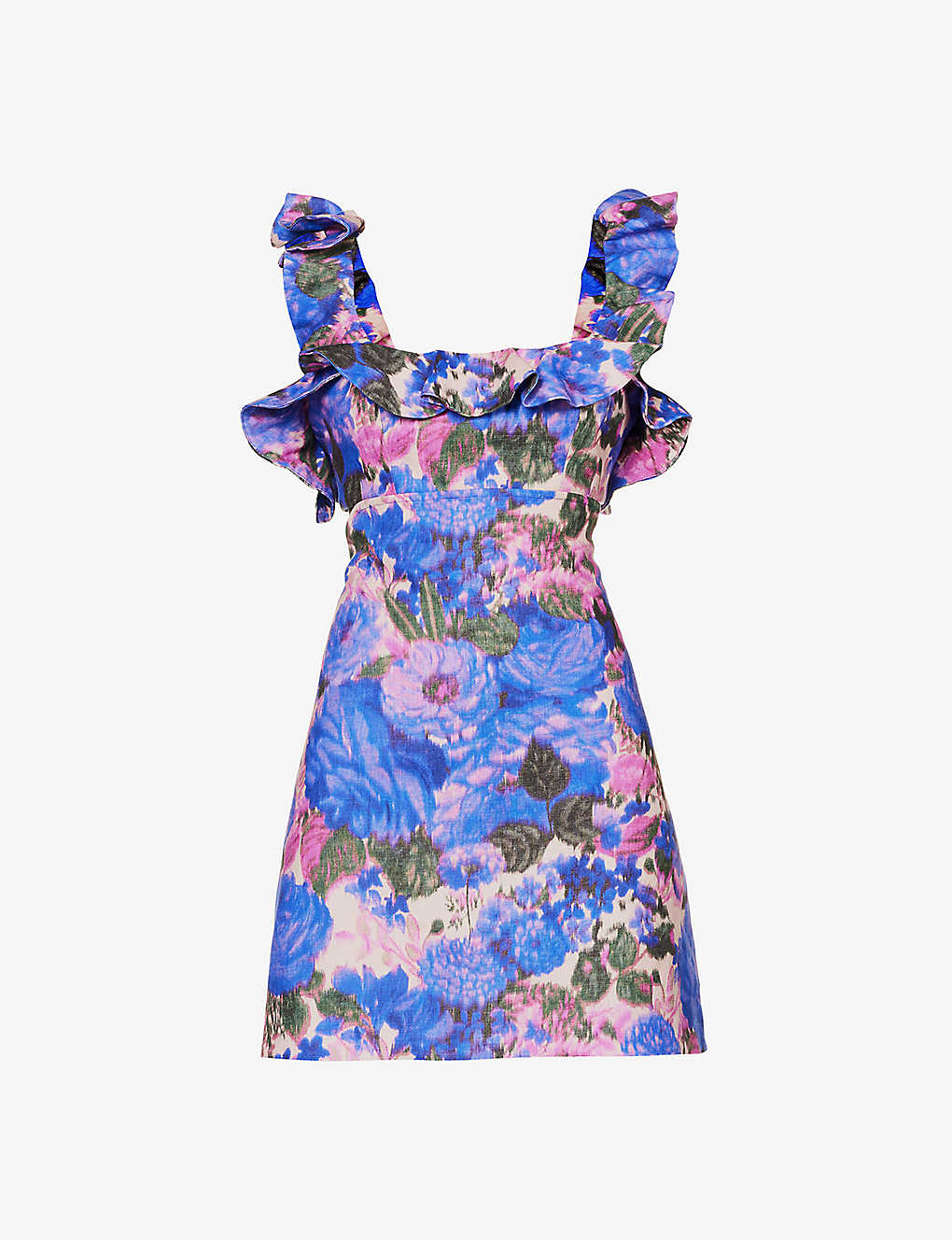 ZIMMERMANN Frill-trim floral-print linen mini dress