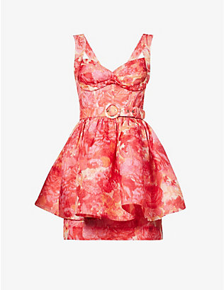 ZIMMERMANN: Floral-print corseted linen-silk mini dress