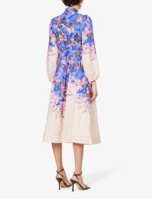 ZIMMERMANN Floral-print flared-hem linen midi dress