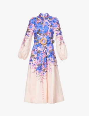 ZIMMERMANN Floral-print flared-hem linen midi dress