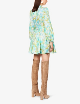 ZIMMERMANN High Tide collared flared-hem linen mini dress