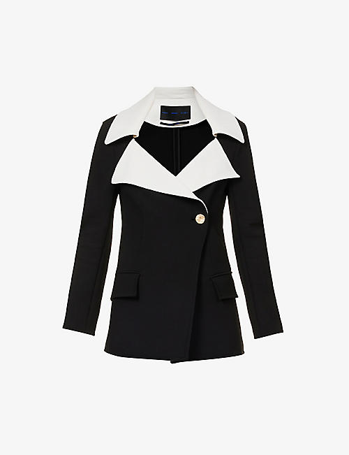 PROENZA SCHOULER: Notch-lapel contrast-collar wool-blend blazer
