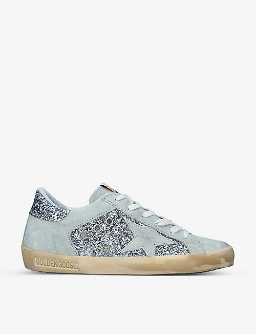GOLDEN GOOSE: Women's Superstar 60369 glitter-embellished low-top leather trainers
