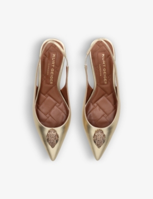 Shop Kurt Geiger Womens Gold Belgravia Eagle-embellishment Leather Slingback Courts