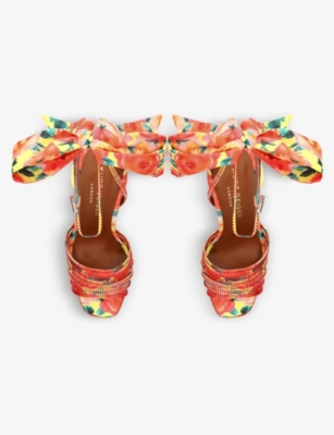 Shop Kurt Geiger London Women's Orange Pierra Crystal-embellished Woven Platform Sandals