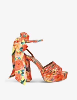 Kurt Geiger London Womens Orange Pierra Crystal-embellished Woven Platform Sandals