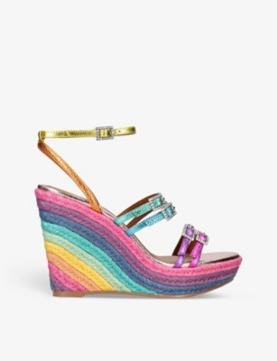 KURT GEIGER LONDON: Pierra rainbow-print espadrille leather wedges