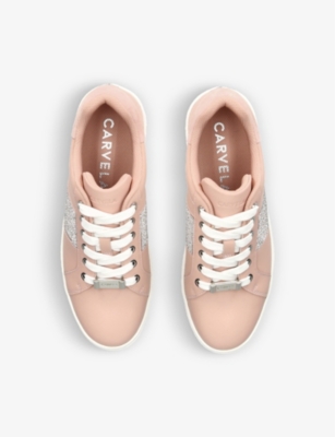 Shop Carvela Womens Blush Connected Rhinestone-embellished Platform Leather Trainers