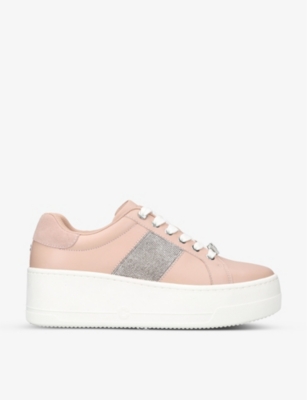 Carvela Connected Rhinestone-embellished Platform Leather Trainers In Blush