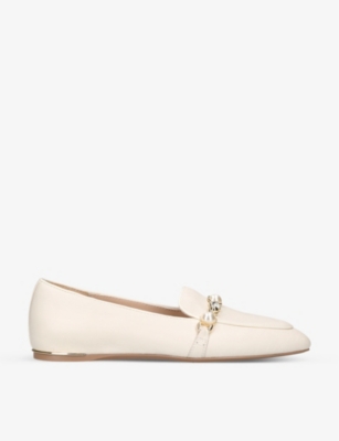 Carvela Precious Crystal And Faux Pearl-embellished Leather Loafers In Bone