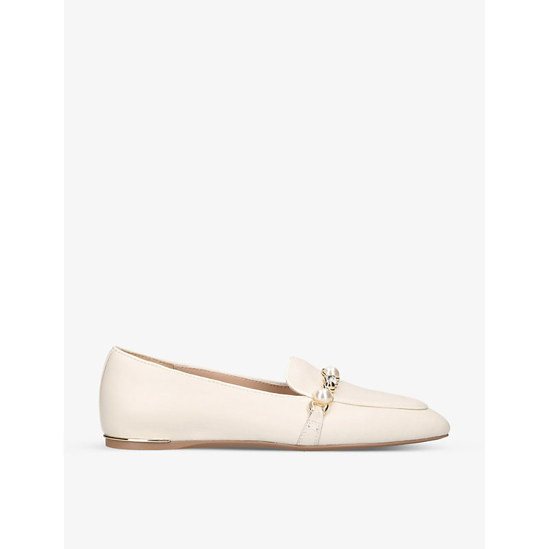 Carvela Precious Crystal And Faux Pearl-embellished Leather Loafers In Bone