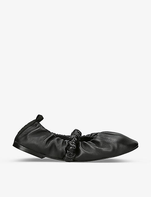 GANNI: Scrunchie square-toe leather courts