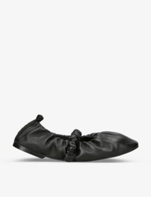 Ganni Scrunchie Calfskin Square-toe Ballerina Flats In Black