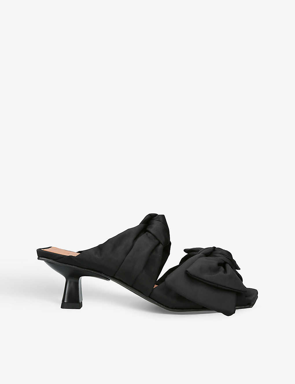 Shop Ganni Women's Black Bow-embellished Square-toe Recycled-polyester Blend Heeled Mules
