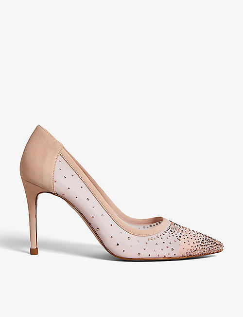 TED BAKER: Ryalay diamante-embellished mesh and faux-suede courts