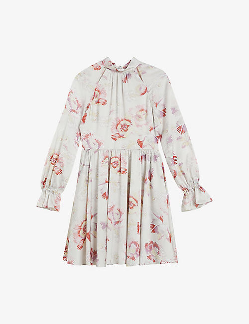 TED BAKER: Dinnaa floral-print tied-back crepe mini dress
