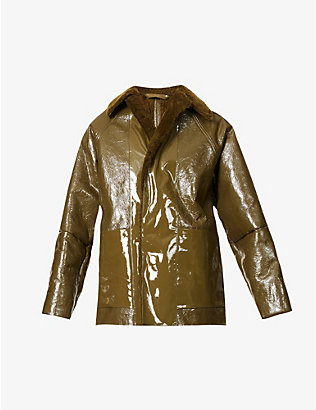 KASSL EDITIONS: Reversible lacquer-texture shearling coat