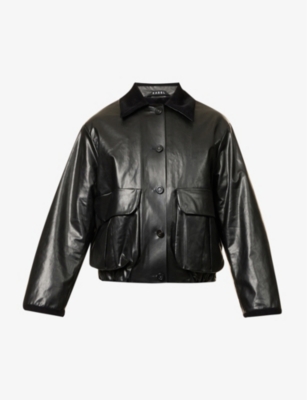 KASSL EDITIONS KASSL EDITIONS WOMEN'S BLACK OIL-COATED CORDUROY-COLLAR COTTON-BLEND BOMBER JACKET,61919755