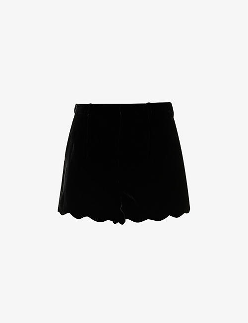 SAINT LAURENT: Scalloped high-rise velvet shorts