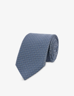 Ferragamo Laccio Geometric-pattern Silk Tie In Navy