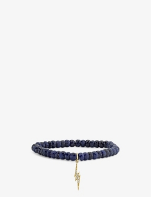 Sydney Evan Women's 14k Yg - Black Sapphire Blue Corundum, 14ct Yellow-gold And Diamond Charm Bracel