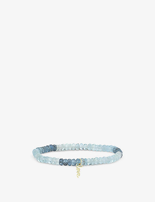 SYDNEY EVAN: Love charm 14ct yellow-gold and aquamarine beaded bracelet