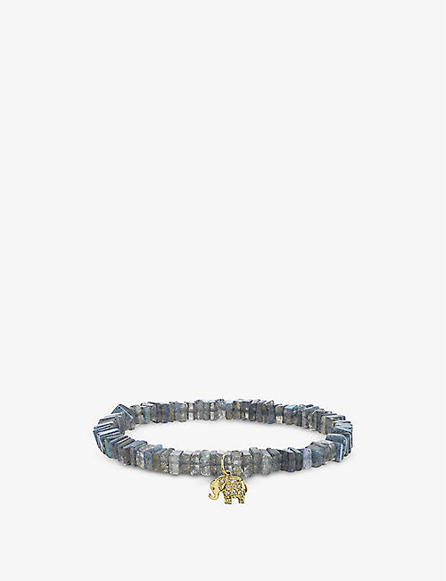 SYDNEY EVAN: Elephant 14ct yellow gold and 0.03ct diamond and Labradorite beaded bracelet