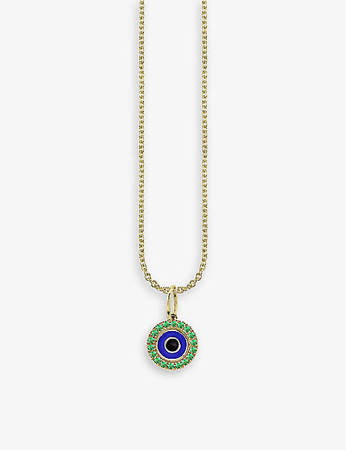 SYDNEY EVAN: Evil Eye 14ct yellow-gold and 0.052ct brilliant-cut emerald chain necklace