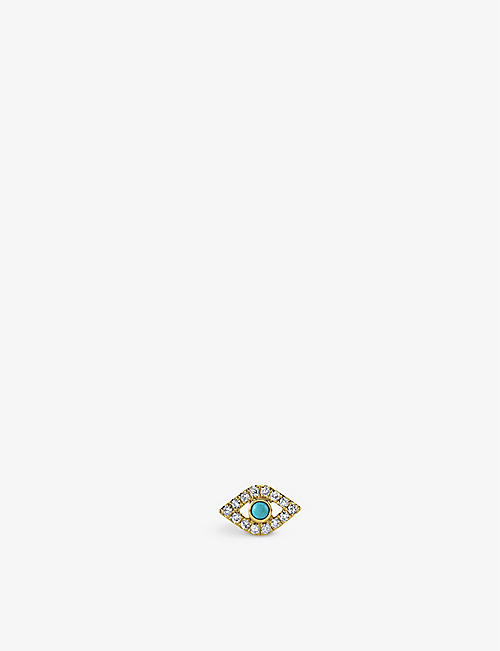 SYDNEY EVAN: Evil Eye 14ct yellow-gold, 0.05ct brilliant-cut diamond and 0.02ct turquoise single earring