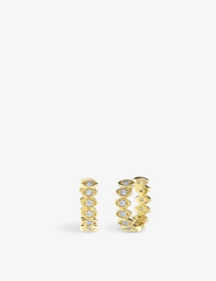 Shop Sydney Evan Evil Eye 14ct Yellow-gold And 0.36ct Diamond Hoop Earrings In 14k Yellow Gold