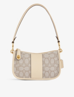 COACH Swinger woven jacquard and leather shoulder bag