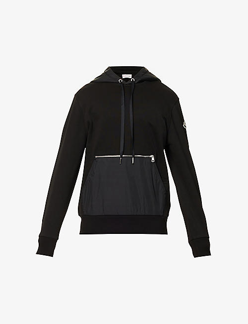 MONCLER: Contrast-panel relaxed-fit cotton-jersey and shell hoody