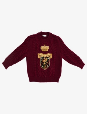 Kidswear Collective Kids' Pre-loved Dolce & Gabbana Cable-knit Wool Jumper In Maroon