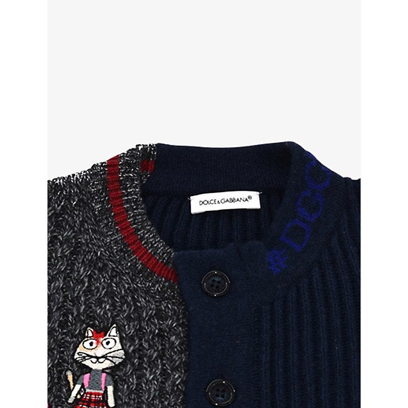 Shop Kidswear Collective Pre-loved Dolce & Gabbana Wool-blend Cardigan In Navy Grey