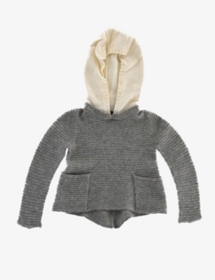 Kidswear Collective Girls Grey Cream Kids Pre-loved Loro Piana Hooded Cashmere Top