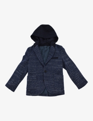 Kidswear Collective Girls Navy White Kids Pre-loved Dior Single-breasted Hooded Wool And Cotton-blen