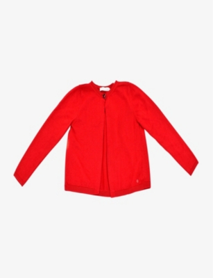 Kidswear Collective Girls Red Kids Pre-loved Dior Ribbed-trim Cotton-blend Cardigan
