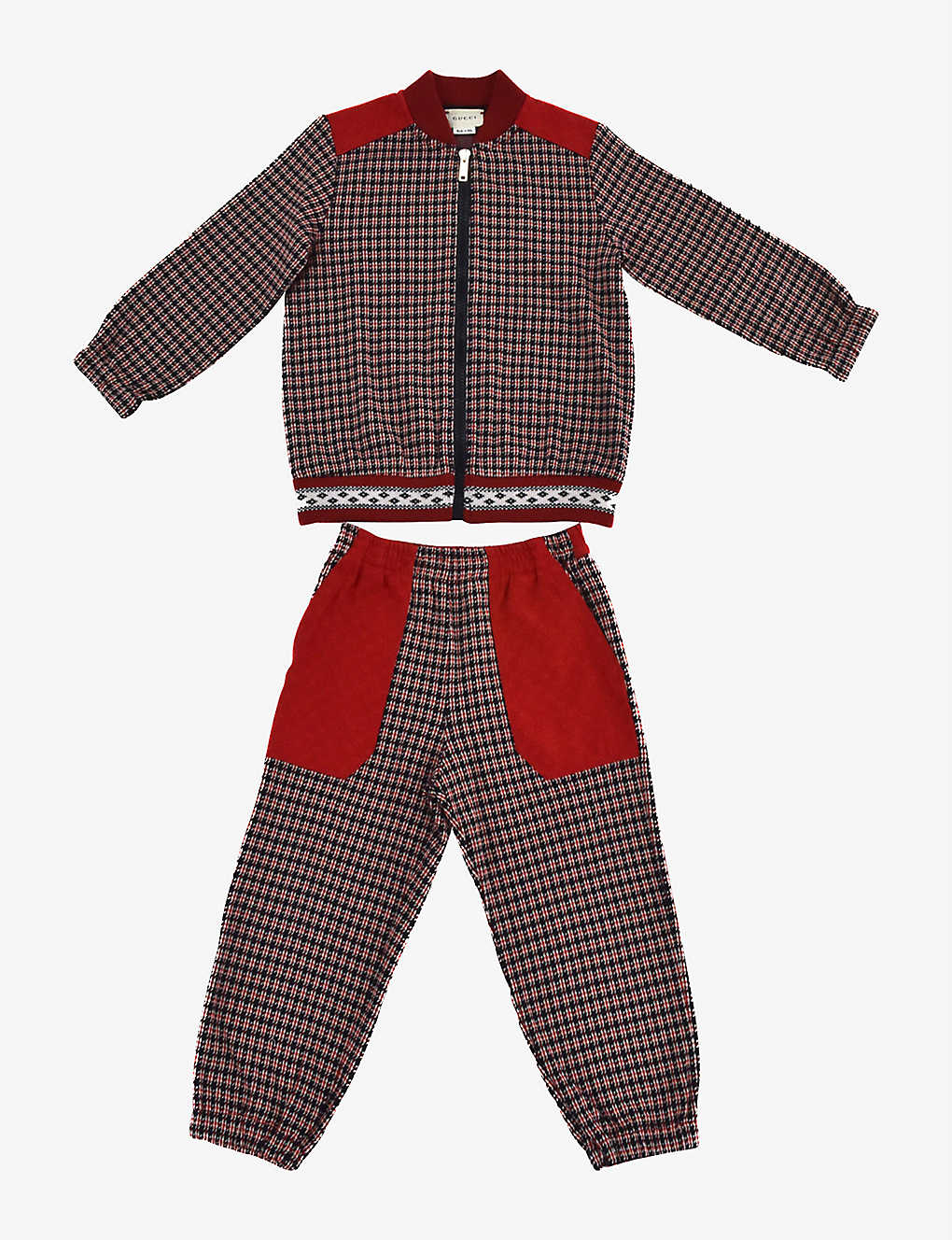 Kidswear Collective Boys Red Navy Cream Kids Pre-loved Gucci Herringbone Cotton Tracksuit