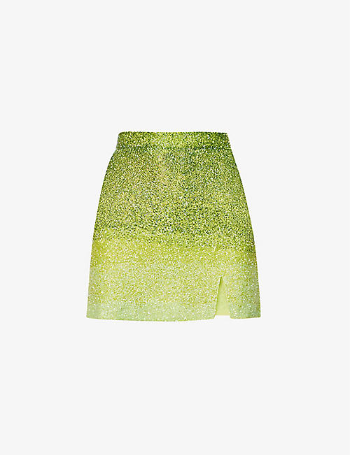 CLIO PEPPIATT: Gradient crystal-embellished stretch-woven mini skirt