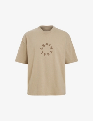 Shop Allsaints Men's Acre Brown Tierra Brand-print Organic Cotton-jersey T-shirt
