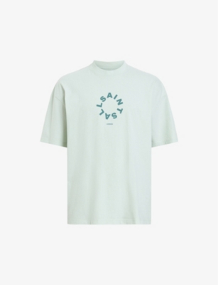 Shop Allsaints Tierra Brand-print Organic Cotton-jersey T-shirt In Aquatic Blue