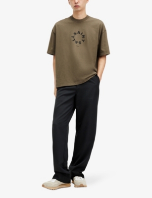 Shop Allsaints Men's Ash Khaki Gree Tierra Brand-print Organic Cotton-jersey T-shirt