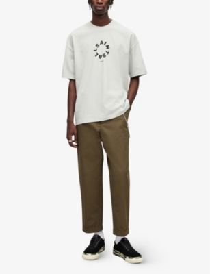 Shop Allsaints Men's Cool Grey Tierra Brand-print Organic Cotton-jersey T-shirt