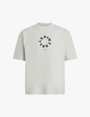 Allsaints Mens Cool Grey Tierra Brand-print Organic Cotton-jersey T-shirt