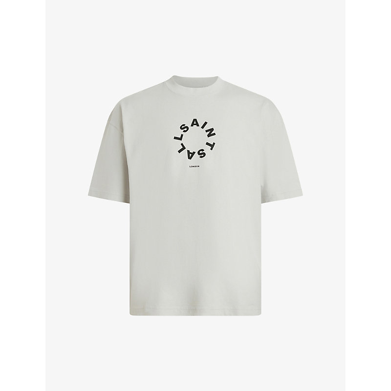 Allsaints Mens Cool Grey Tierra Brand-print Organic Cotton-jersey T-shirt