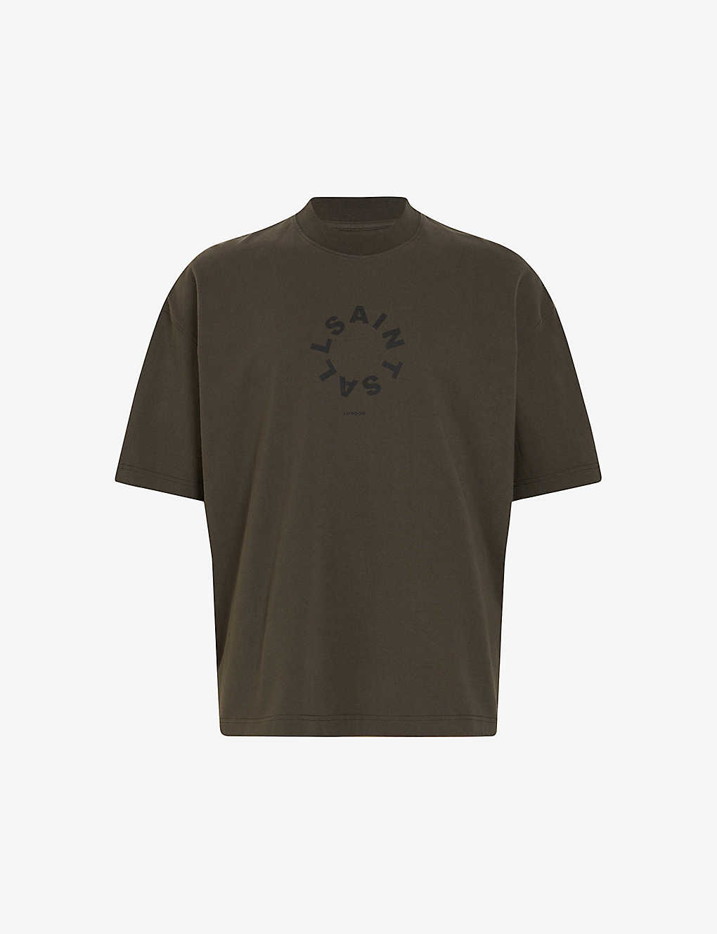 Allsaints Mens Dark Ivy Green Tierra Brand-print Organic Cotton-jersey T-shirt