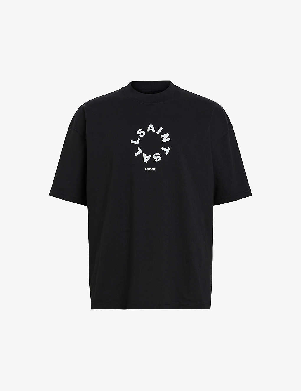 Shop Allsaints Men's Jet Black Tierra Brand-print Organic Cotton-jersey T-shirt